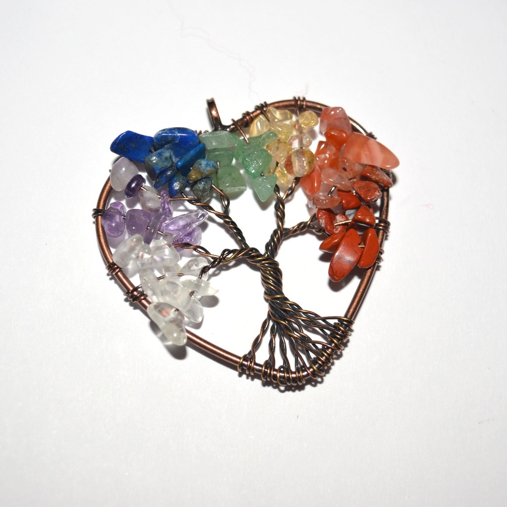 Rainbow Gemstone Tree of Life Heart